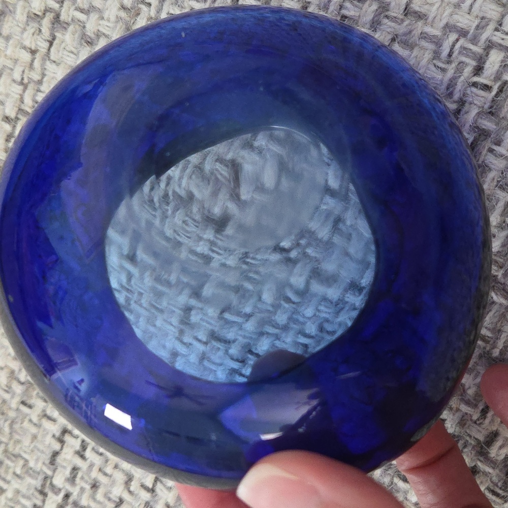 Hand-Painted Floral Cobalt Blue Glass Trinket Dish/Bowl/Ashtray Czech - Picture 6 of 13